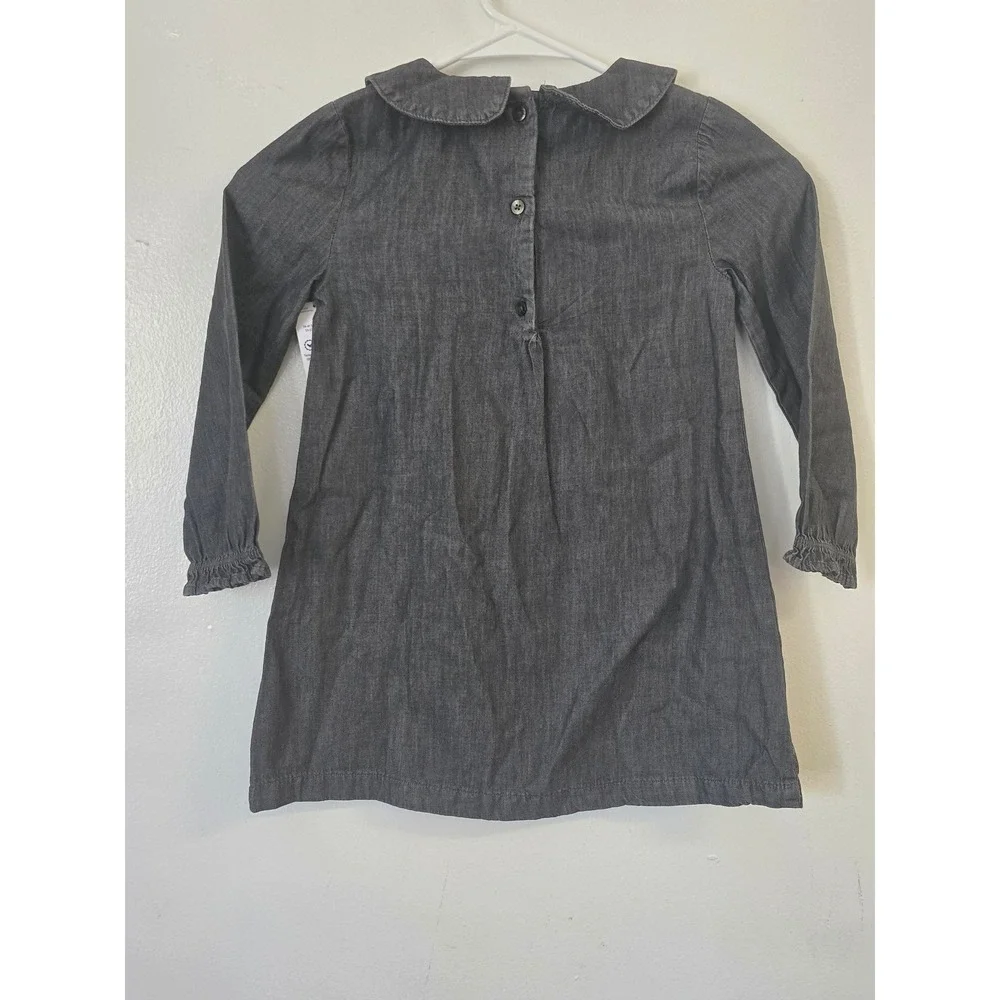 OshKosh Bgosh Toddler Girls Gray Denim Embroidered Floral Dress 4T NWT